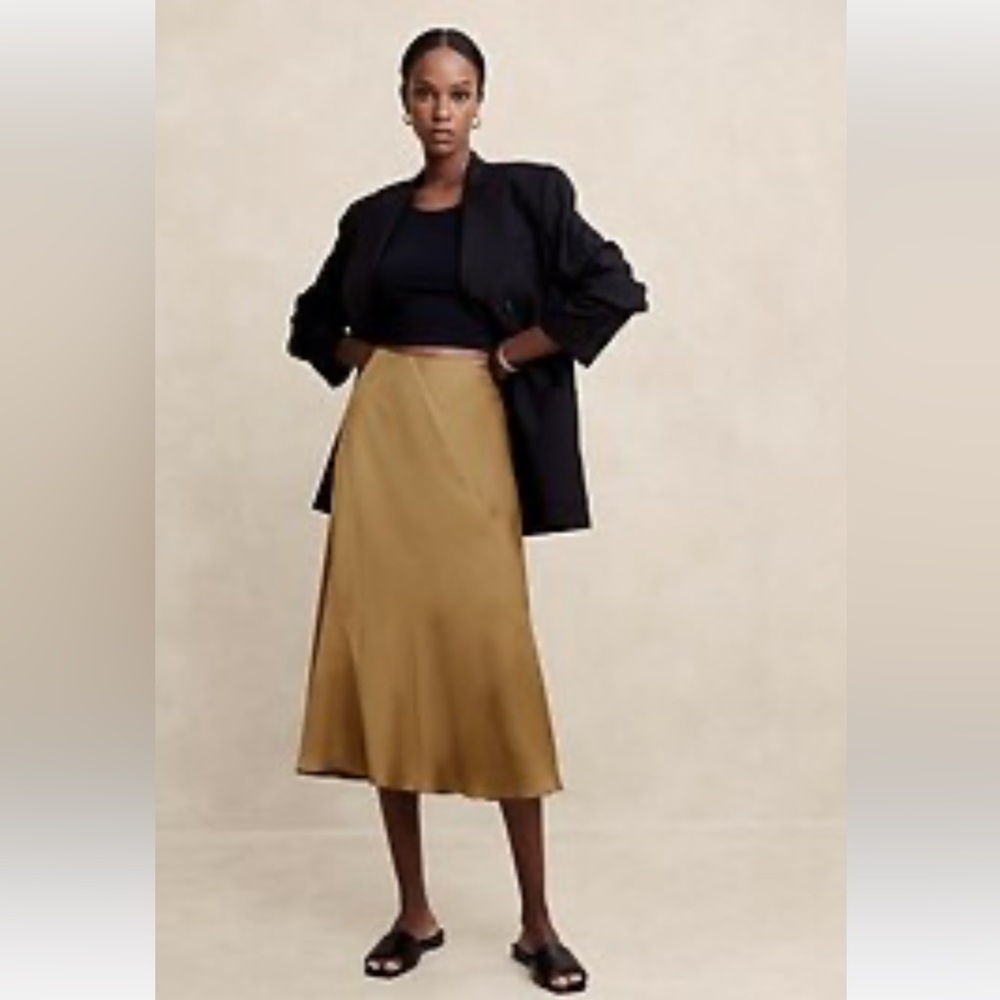 Banana Republic Hammered Satin Bronze Midi Skirt